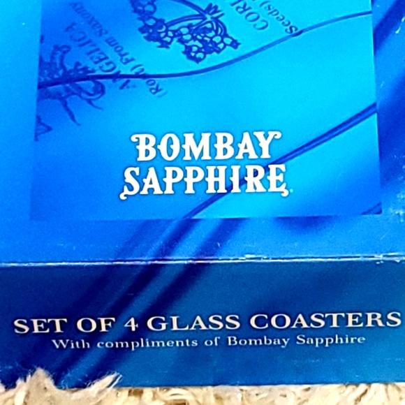 Vintage Bombay Sapphire 4-Piece Square Turquoise Glass Coasters Set - Picture 2 of 9